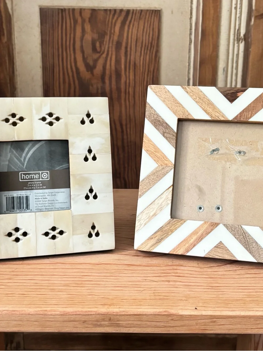 Wooden Chevron Photo Frame - White & Natural
